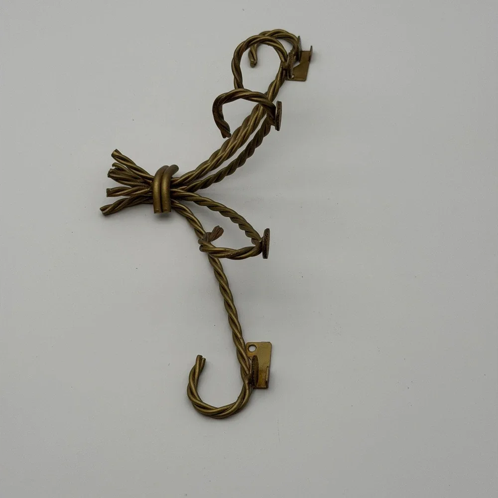 Vintage Gold Twisted Wire‎ 5 Hook Wall Rack Mid Century Modern Wheat Sheaf Style